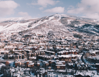 Steamboat Springs downtown and Mount Werner view from the air