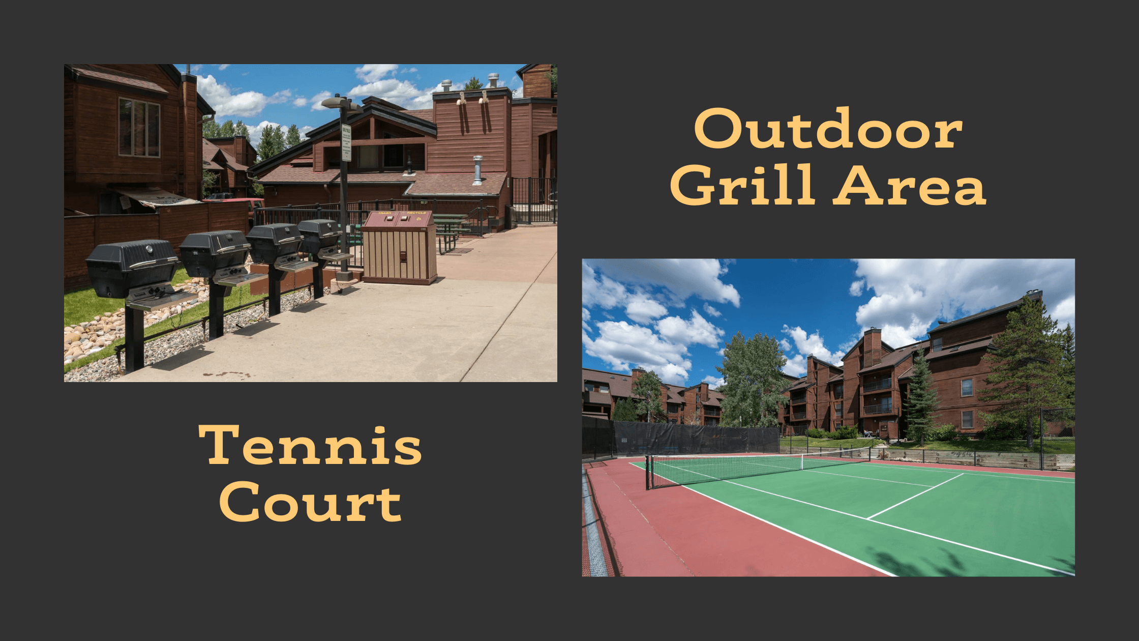 Timber Run by Retreatia Outdooer Grill Area and Tennis Court