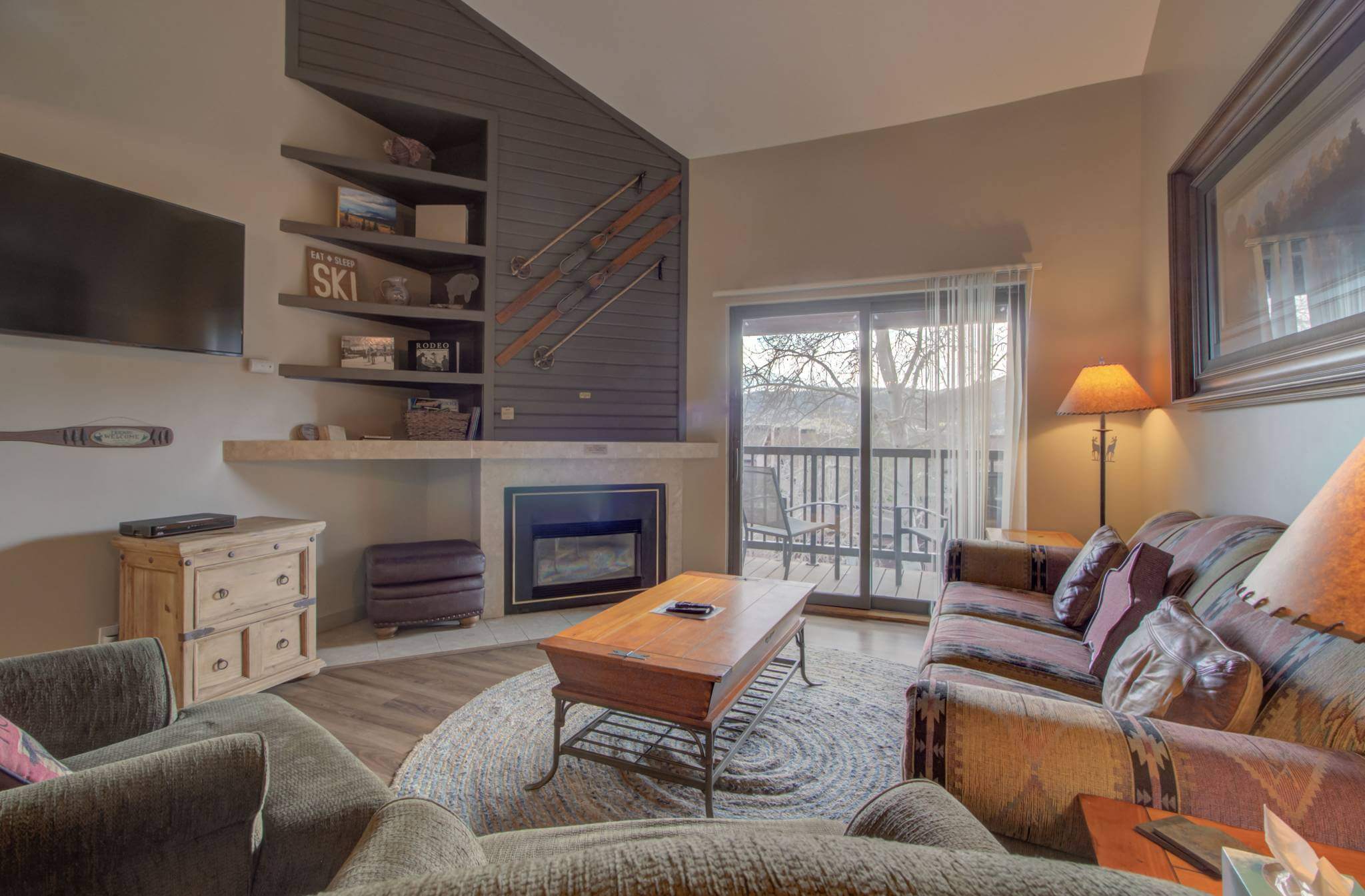 Living room in affordable Steamboat Timber Run complex.